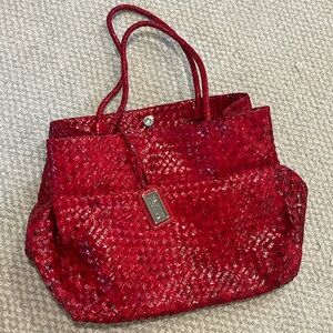 Vintage Badgley Mischka Red Cross Weave Leather Bag